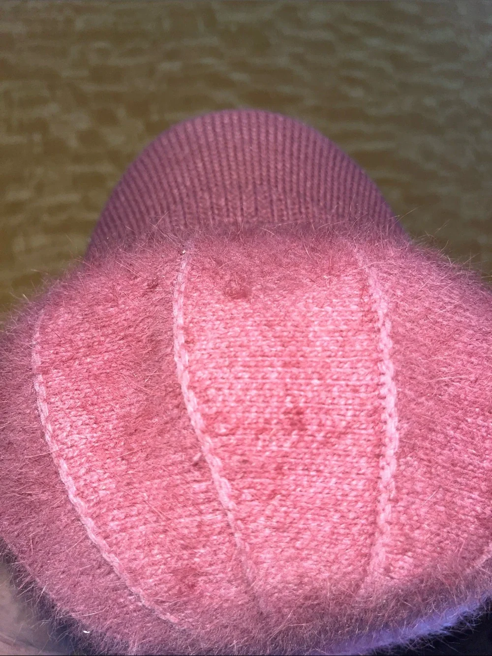 Source Unknown Pink Angora Newsboy Cap with Pearl Embellishment